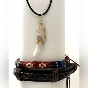 Boho Faux Wolf’s Tooth Pendant and Bracelet Set